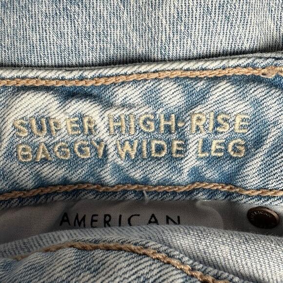 American Eagle Jeans Womens 12 XLong Blue Super High Rise Baggy Wide Leg Stretch - Picture 8 of 14
